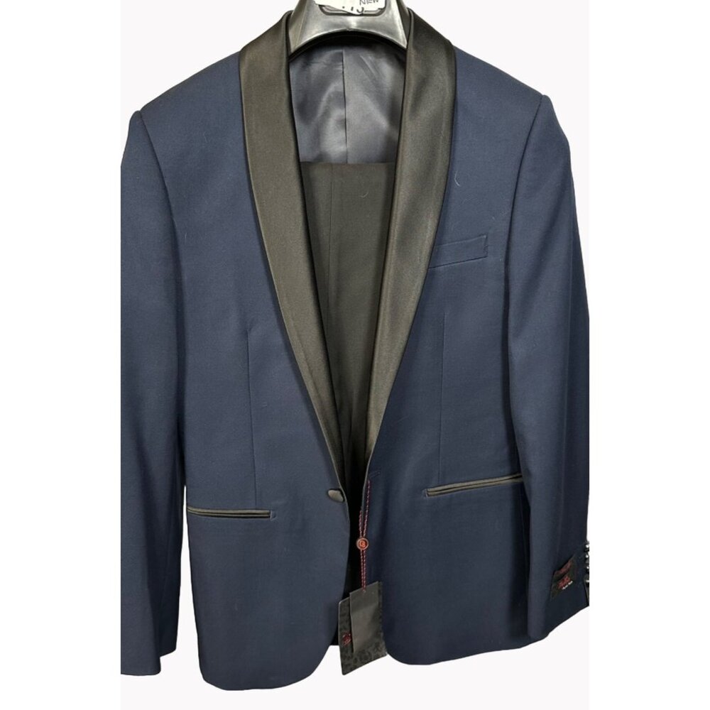 NEW Bellio 34 Slim Fit Navy Black Tuxedo Jacket & 28S Pants Set unhemmed